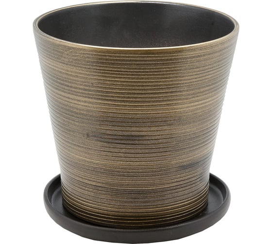 Изображение товара Керамический горшок с подставкой Вещицы 5.3 л, диаметр 230 мм, высота 225 мм, бронзовый, глянец BH-05-14