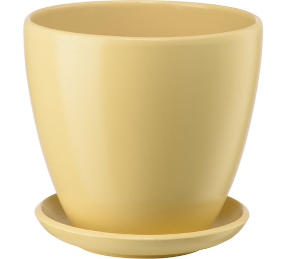 Изображение товара Керамический горшок с подставкой Вещицы Бутон 1.4 л, диаметр 135 мм, высота 130 мм, бежевый BH-45-1