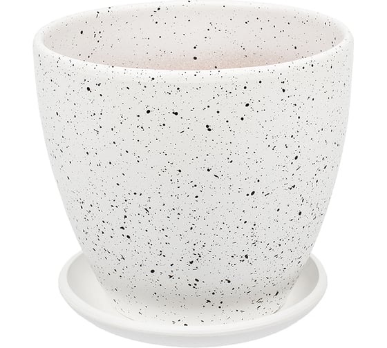 Изображение товара Керамический горшок с подставкой Вещицы Терраццо 1.4 л, диаметр 135 мм, высота 130 мм, белый BH-93-1