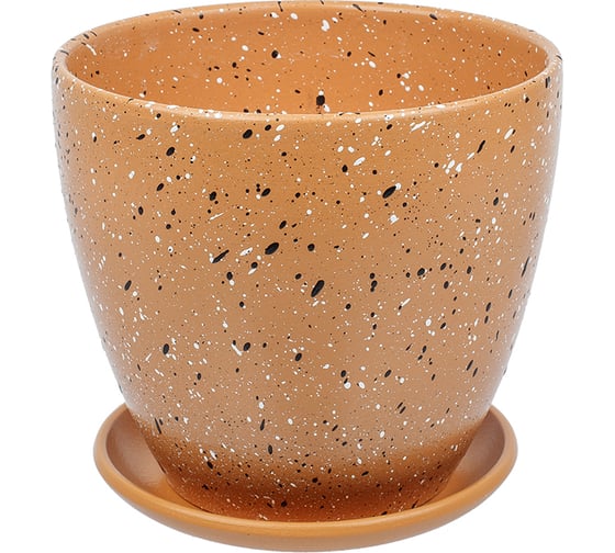 Изображение товара Керамический горшок с подставкой Вещицы Терраццо 1.4 л, диаметр 135 мм, высота 130 мм, терракотовый BH-92-1