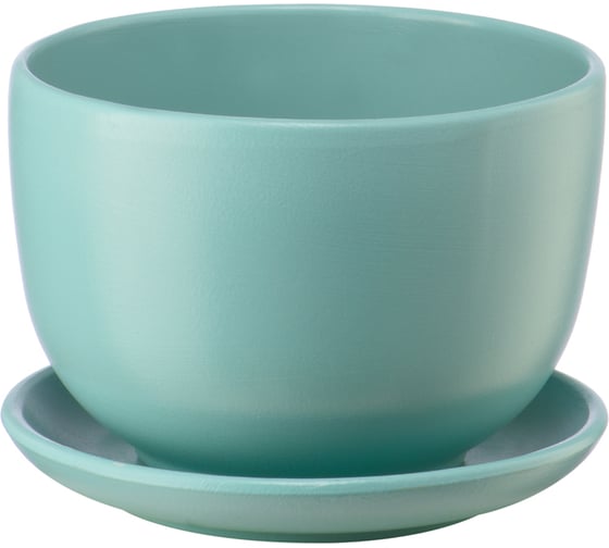 Изображение товара Керамический горшок с подставкой Вещицы Бутон 0.5 л, диаметр 130 мм, высота 90 мм, бирюзовый BH-44-8