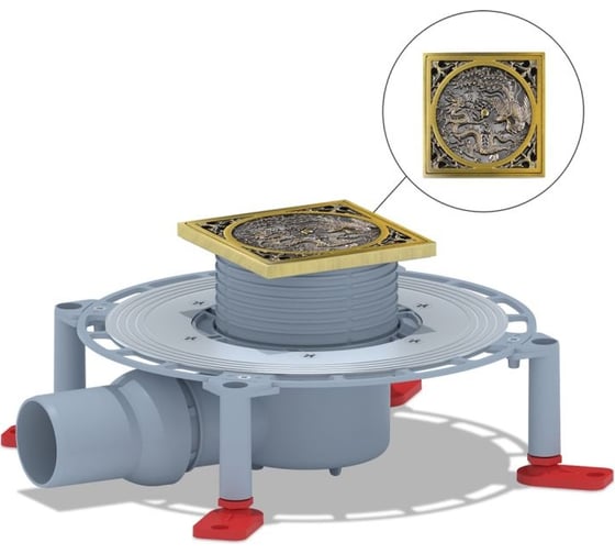 Изображение товара Горизонтальный трап BRONZE DE LUXE выход с дизайн-решеткой Дракон 21986-5602