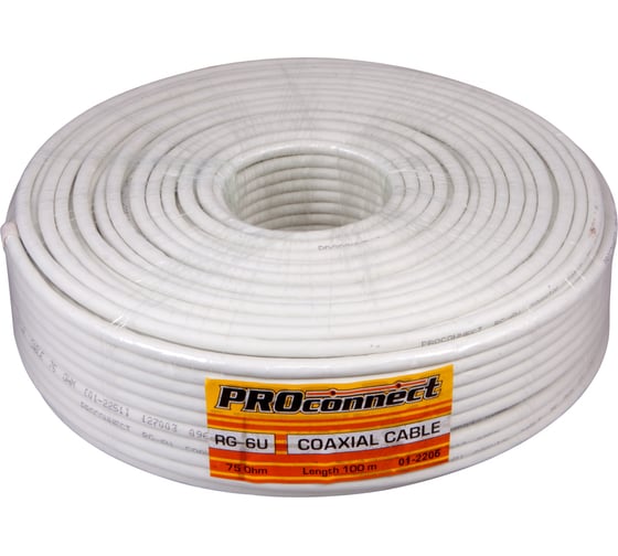 Изображение товара Кабель RG-6U+Cu, 48%, 75 Ом, 100м, белый PROCONNECT 01-2206
