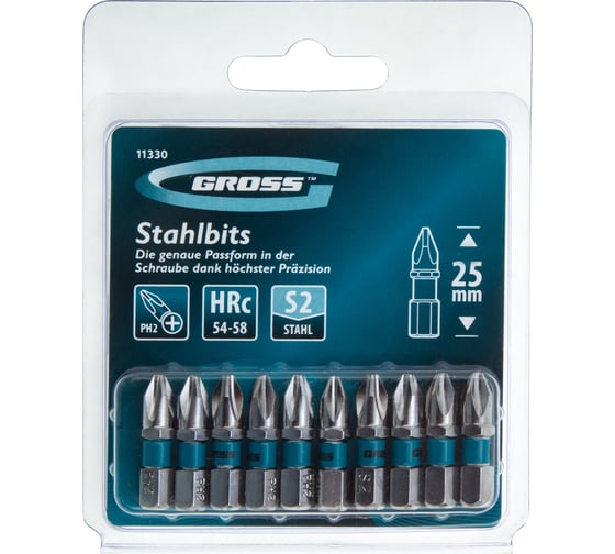 Изображение товара Набор бит РН2 х 25 мм  сталь S2 10шт. GROSS 11330