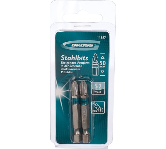 Изображение товара Набор бит РН2 х 50 мм сталь S2 2 шт. GROSS 11357
