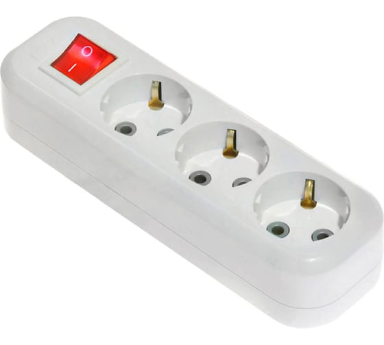 Изображение товара Трехместная колодка (розетка удлинителя) с з/к и выключателем, 250В 16А LUX У3-ЕВК 4606400614715