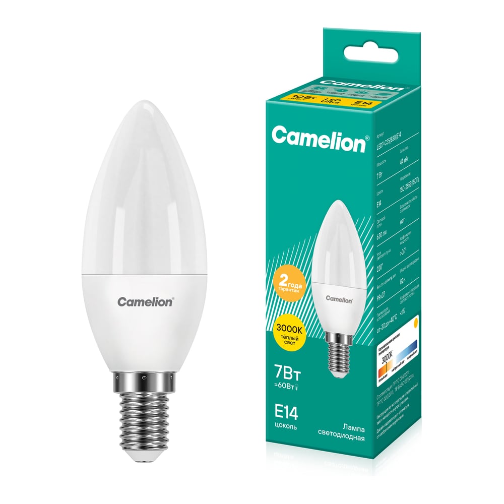Изображение товара Светодиодная лампа 7Вт E14 3000K Camelion LED7-C35/830/E14