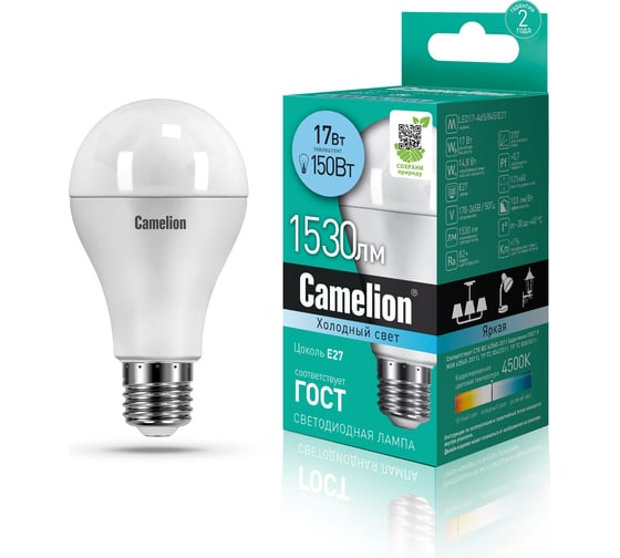 Изображение товара Светодиодная лампа 17Вт 220В Camelion LED17-A65/845/E27 12309