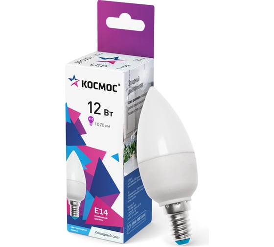 Изображение товара Светодиодная лампа КОСМОС LED 12Вт Свеча 220В E14 6500К LkecLED12wCNE1465