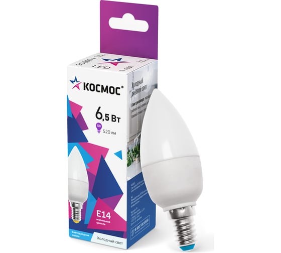 Изображение товара Светодиодная лампа КОСМОС LED 6.5Вт Свеча 220В E14 6500К LkecLED6.5wCNE1465