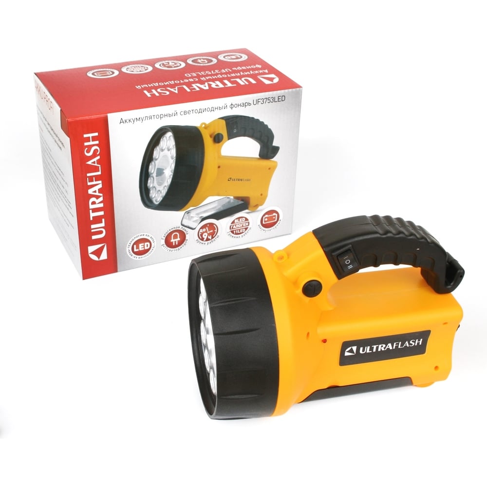 Изображение товара Аккумуляторный фонарь Ultraflash UF3753LED 220В/12В 11 LED галог 4В 2Ач пластик