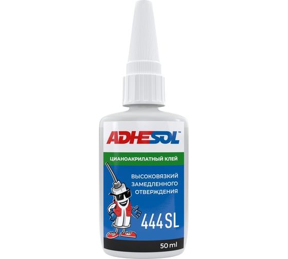 Изображение товара Клей цианоакрилатный ADHESOL 444sl 50 мл высокой вязкости с замедленным отверждением 444103