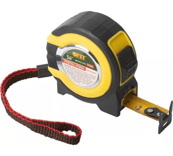 Изображение товара Рулетка FIT "Техно" прорезиненный корпус, двойной стопор, 3 м, 16 мм 17263