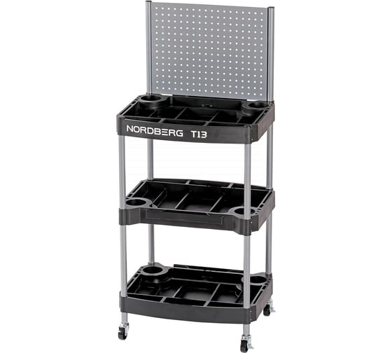 Изображение товара Инструментальная тележка с 3 пластиковыми полками и перфорацией NORDBERG T13 01-00000527