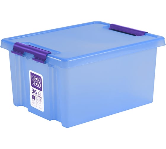 Изображение товара Ящик п/п Rox Box 500x390x255, 36 л, с крышкой, на клипсах, прозрачно-голубой 28555
