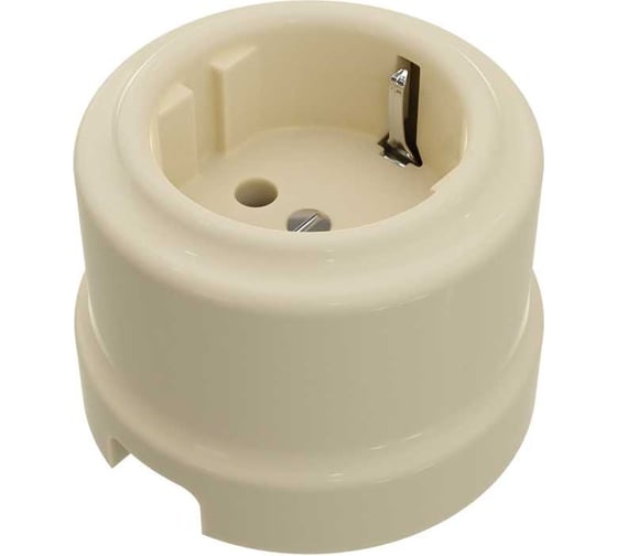 Изображение товара Розетка Мезонинъ фарфоровая, двухполюсная, с заземляющим контактом, цвет - слоновая кость, серия "аврора" тм GE70302-02