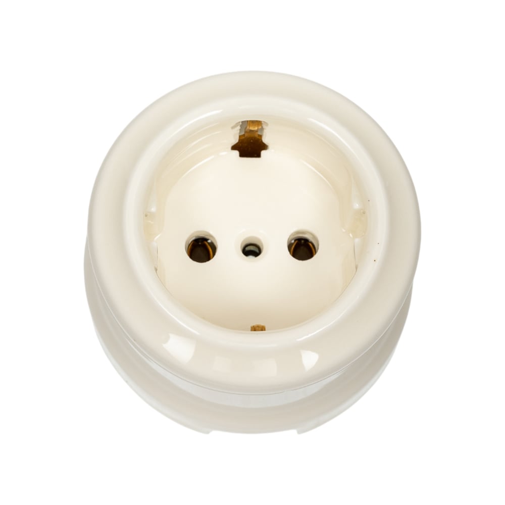 Изображение товара Фарфоровая розетка серия Аврора двухполюсная с заземлением белая