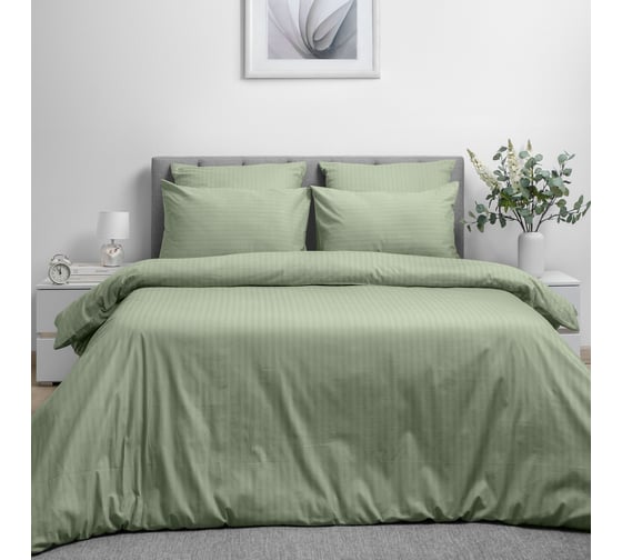 Изображение товара Комплект постельного белья Волшебная Ночь Smoke Green поплин, евро, с наволочками 70/70 782130