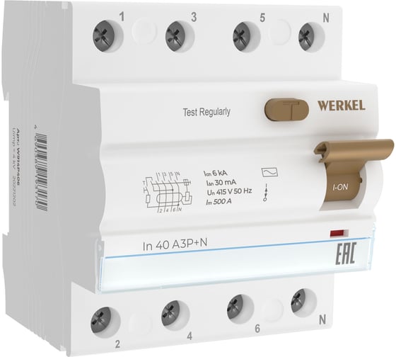 Изображение товара Устройство защитного отключения WERKEL 3p+n 40A 30mA AC 6kA a062565