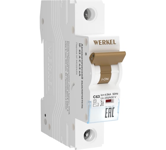 Изображение товара Автоматический выключатель WERKEL 1p 63А С 4,5кА a062493