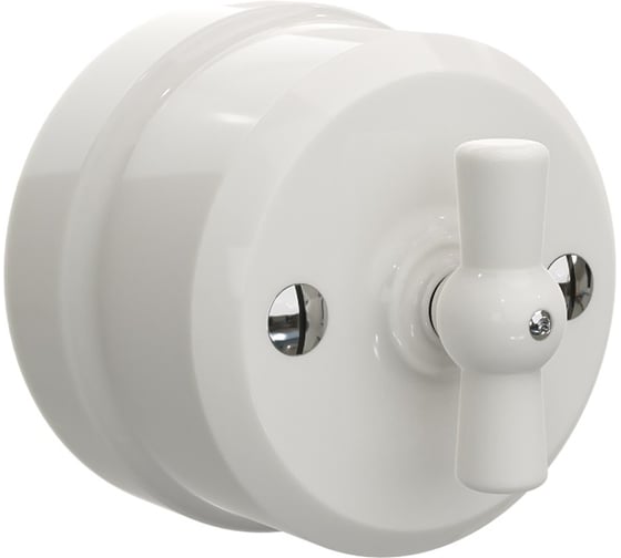 Изображение товара Поворотный выключатель Мезонинъ фарфоровый на два положения, для включения из 2-х мест (1-клавишный проходной), цвет - белый, серия "аврора", тм GE70405-01