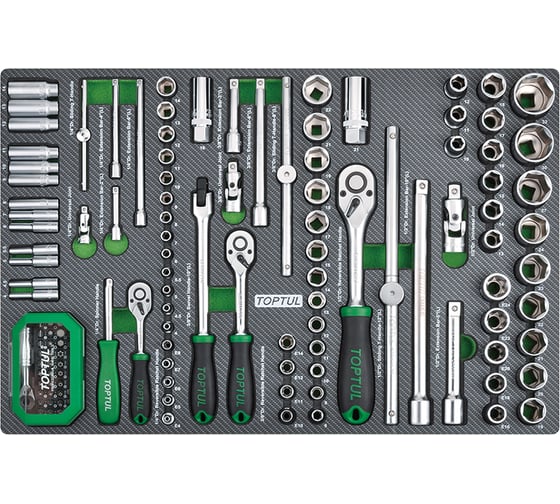 Изображение товара Набор головок и аксессуаров TOPTUL 1/4, 3/8, 1/2, 6-гр., 126 предметов в мягком ложементе GEDC611