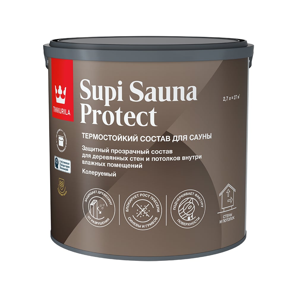 Защитный состав для саун Tikkurila, цвет бесцветный 253710 supi sauna protect - фото 1