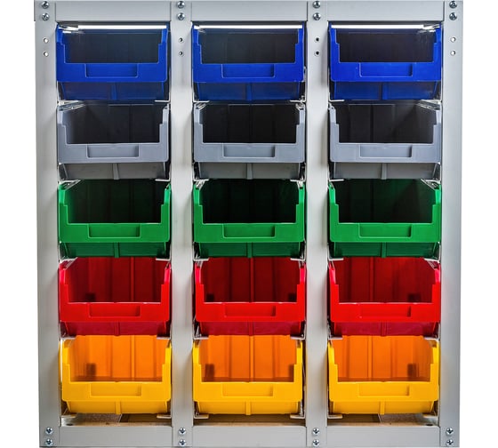 Изображение товара Стеллаж с направляющими Стелла-техник стационарный, односторонний, 15 ячеек с ящиками, V3-15