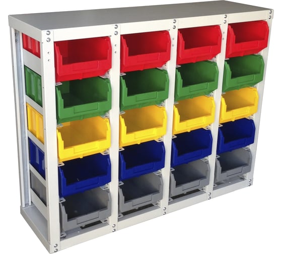 Изображение товара Стеллаж с направляющими Стелла-техник стационарный, односторонний, 20 ячеек с ящиками, V3-20