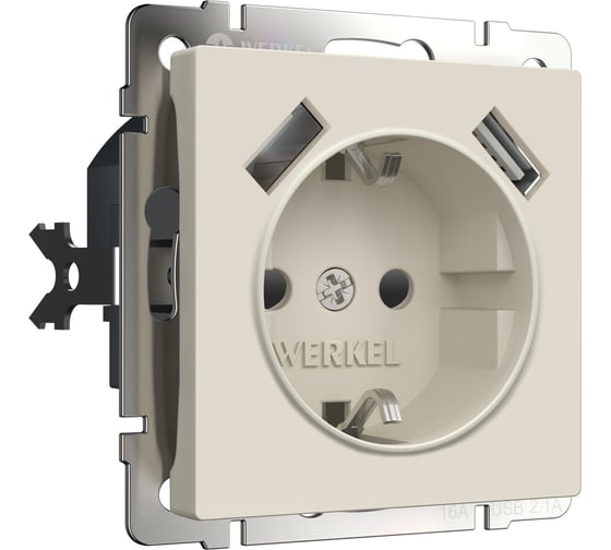 Изображение товара Розетка WERKEL с заземлением, шторками и usbх2 (айвори матовый) a062426