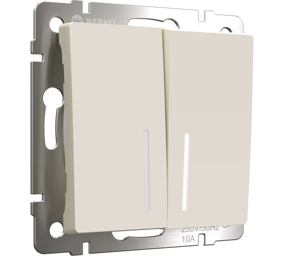Изображение товара Двухклавишный проходной выключатель WERKEL с подсветкой (айвори матовый) a062421