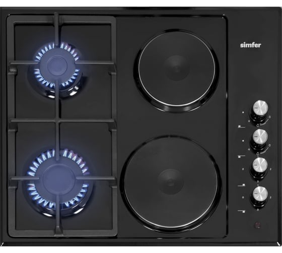 Изображение товара Комбинированная варочная поверхность SImfer 2 газ-конфорки, 2 электро конфорки, газ-контроль, автоподжиг H60Q22B516