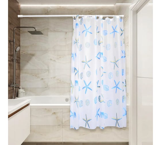 Изображение товара Штора для ванной Сантис peva pv-106 (абстракция морские звезды синие) 54 gsm 180x180 см 006408