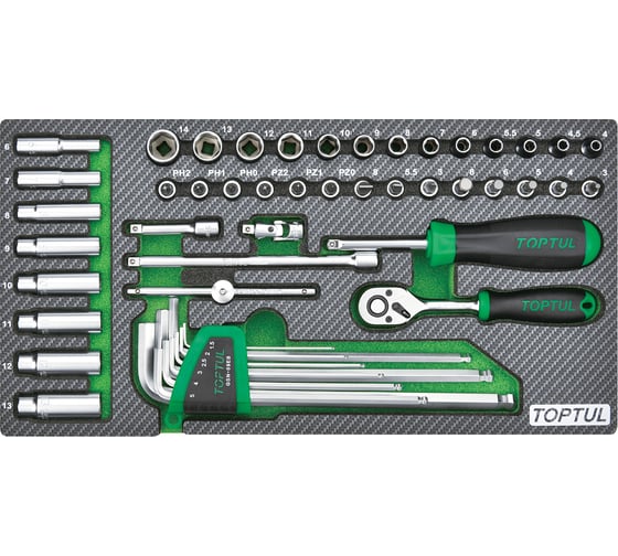 Изображение товара Набор головок и аксессуаров TOPTUL 1/4", 50 предметов в мягком ложементе GEA5004