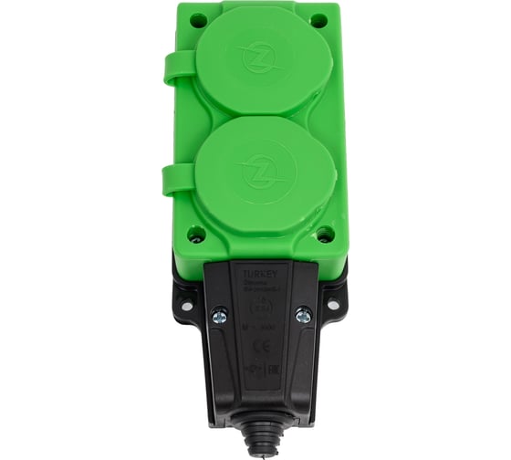 Изображение товара Штепсельная колодка NE-AD 2-гнезда с крышкой, с заземлением, 16А, IP54 (каучук), Зеленый 4132