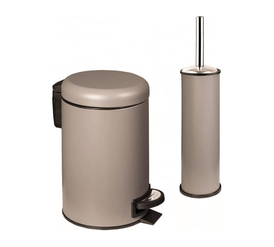 Изображение товара Набор 2 предмета PRIMANOVA ELIT урна 3 л, с педалью, H-25.5, D-17.5/ ёрш H-38, D-8.5, металл, бежевый, коробка 27x19x27 см D-20856