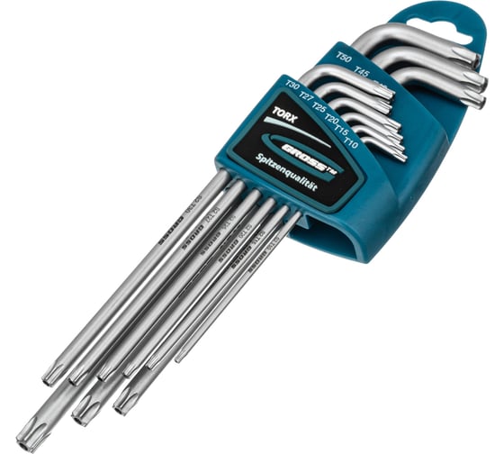 Изображение товара Набор экстрадлинных имбусовых ключей GROSS TORX-TT T10-T50, S2, сатинированные, 9 шт. 16408