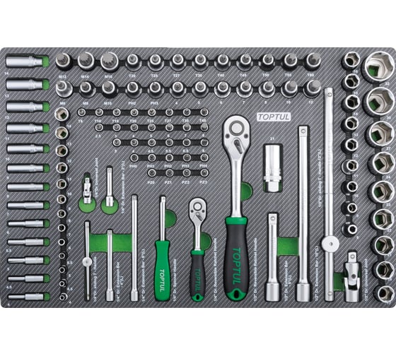 Изображение товара Набор головок и аксессуаров TOPTUL 1/4" и 1/2", 6-гр., 111 предметов в мягком ложементе GEDB117