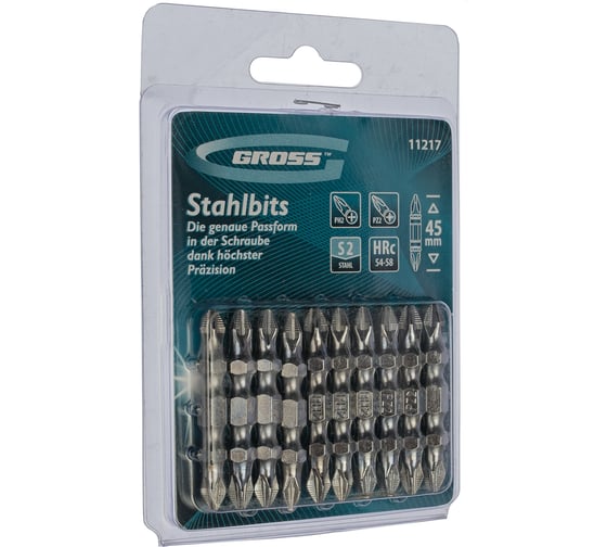 Изображение товара Набор бит двухсторонний (PH2-PZ2 х 45 мм, сталь S2) 10 шт. GROSS 11217
