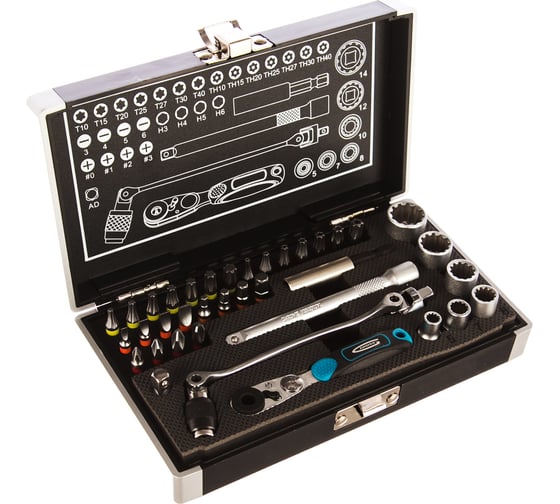 Изображение товара Набор бит и головок торцевых GROSS 1/4", карданный ключ, трещотка, адаптер, S2 37 шт. 11625