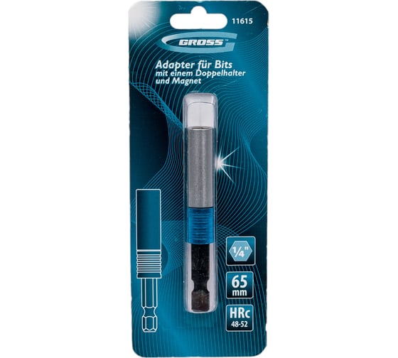 Изображение товара Адаптер для бит с двойным держателем и магнитом (65 мм; 1/4") GROSS 11615