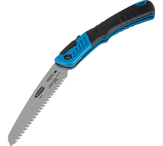 Изображение товара Пила по дереву GROSS PIRANHA складная, для кэмп.и сада, 150 мм, 9-10TPI, зуб 3D, подкал.зуб, 2-ком.рук. 23616