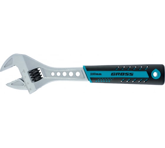 Изображение товара Разводной ключ GROSS 250 мм CrV, двухкомпонентная ручка 15562