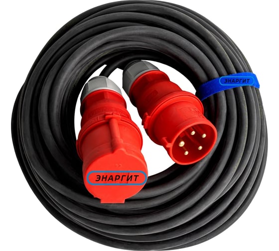 Изображение товара Промышленный шнур удлинитель Энаргит 380 вольт , кг 5x6,0 (10 метров, 1 розетка - 63а/iec60309, ip 44) КГ560-10-163-44