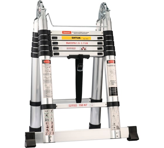 Изображение товара Телескопическая стремянка-лестница 1.9-3.75 м SHTOK 20103