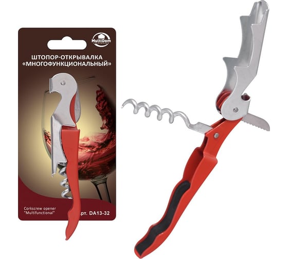 Изображение товара Многофункциональный штопор-открывалка Мультидом размер 12х2х1.2 см NEW DA13-32