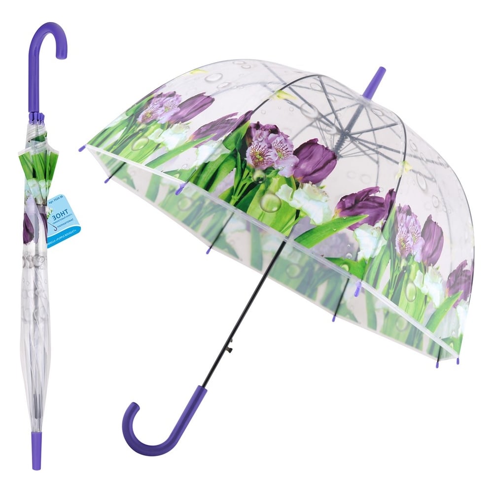 Изображение товара Зонт Мультидом Фиолетовый букет полуавтомат диаметр 80 см FX24-36