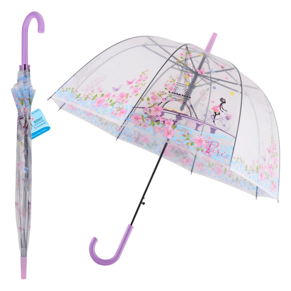 Изображение товара Зонт Мультидом Весна в Париже диаметр 80 см FX24-37 полуавтомат прозрачный легкий стильный