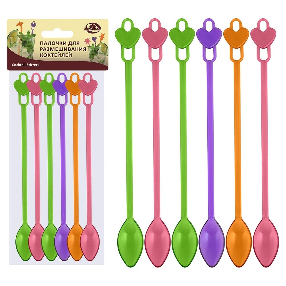 Изображение товара Коктейльная ложка Мультидом набор 6 шт. 20,5 см пластиковая с декором