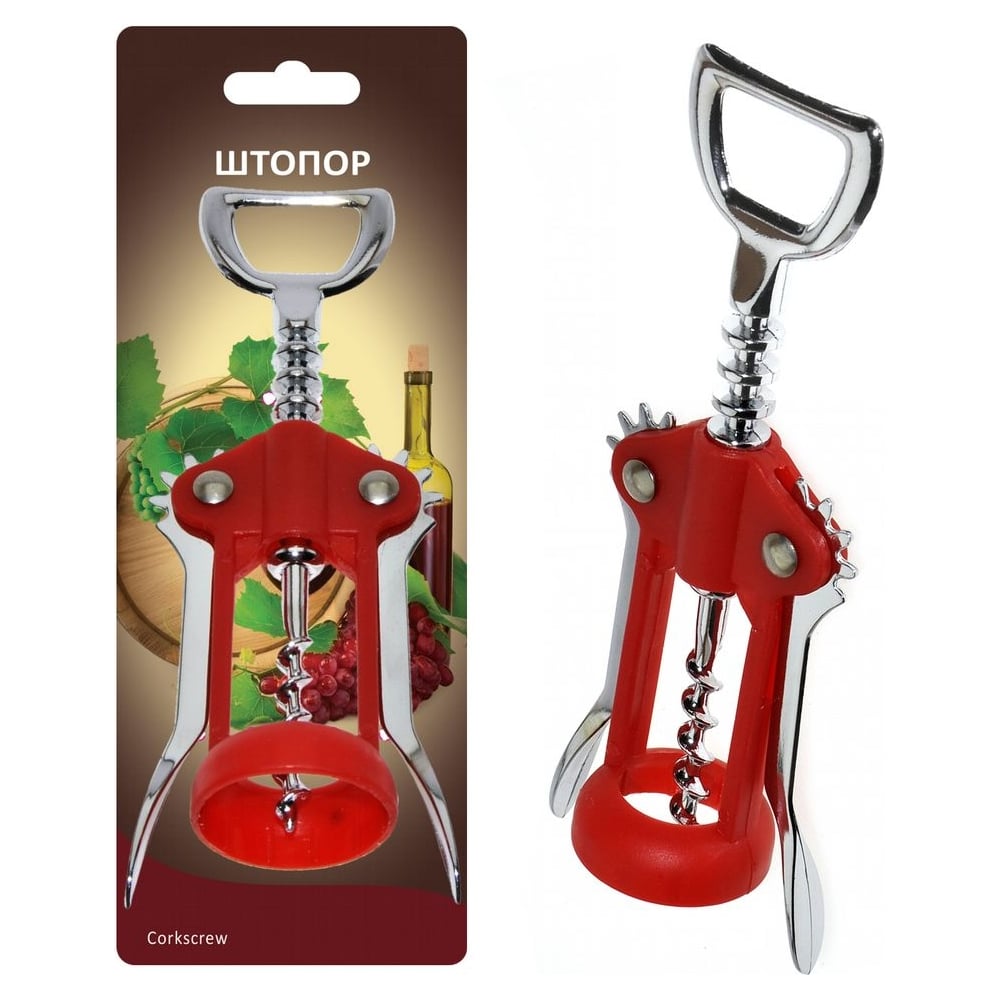 Изображение товара Штопор Мультидом красный пластик/металл Z13-46